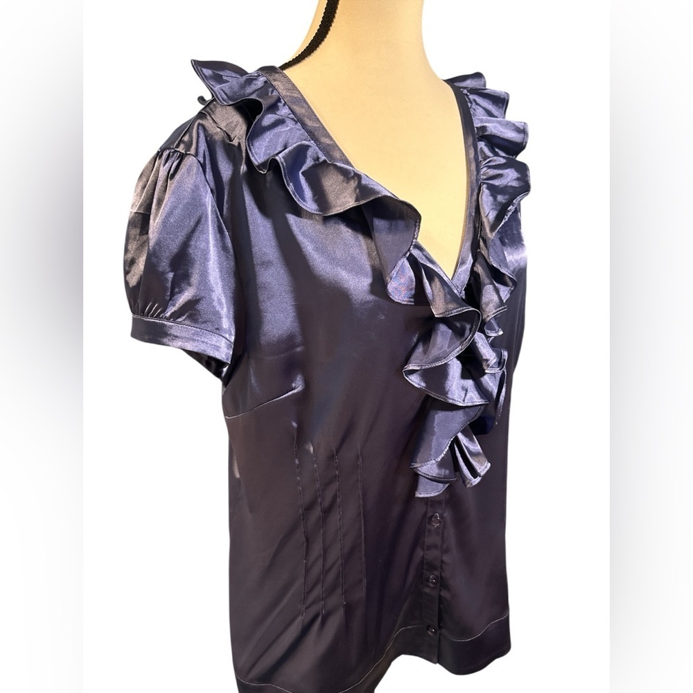 Madison Studio Blue Ruffled Cap Sleeve Blouse - Picture 3 of 8